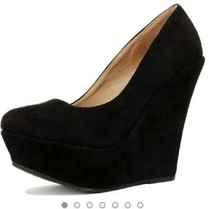 Slip on platform high heel wedge pump